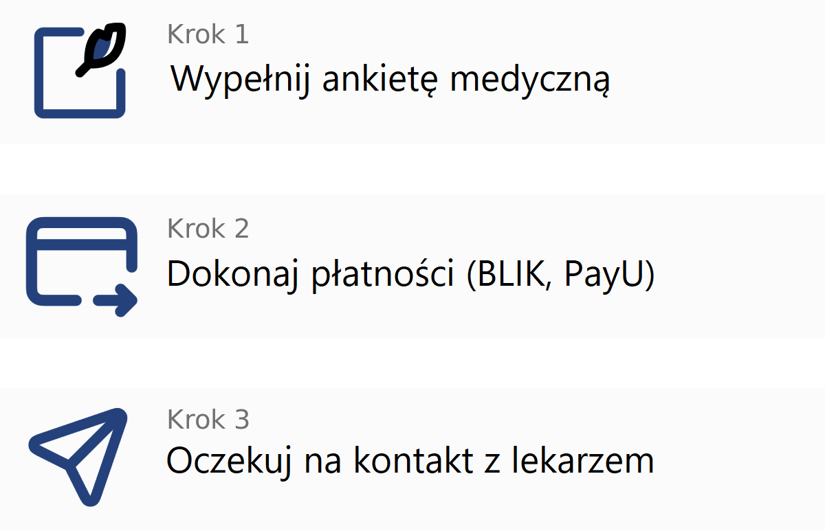 Konsultacja lekarska online - 99,99 zł. Realizacja od 15 min do 2-3 godzin. 20% zniżki na kolejne zamówienie